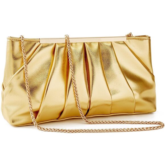 Qіrасһіс Handbags - 7846 Gold Clutch Purse Elegant Pleated Formal Handbag Classy Evening Bag